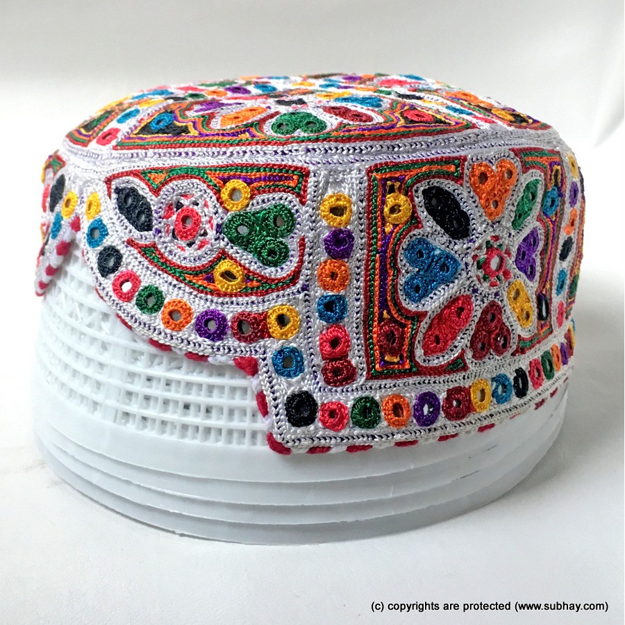 White CTC Mutlicolor Bugti / Balochi Cap or Topi MKC-889